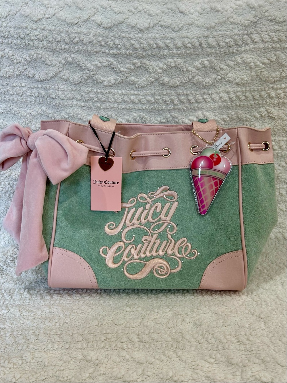Juicy Couture Juicy Sugar Rush Tote in Frosty Green Ice Cream Purse Charm Y2K